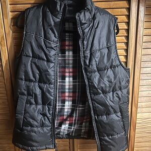 14-16 Boys Quilted Black Vest with Plaid Lining